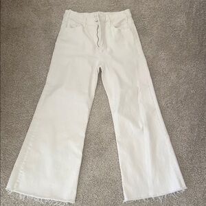 MOTHER the hustler roller White Wide-Leg Frayed Hem Jeans